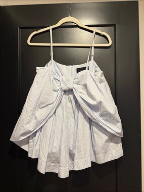 Simone Rocha Light Blue and White Striped Bow-Front Cotton Top